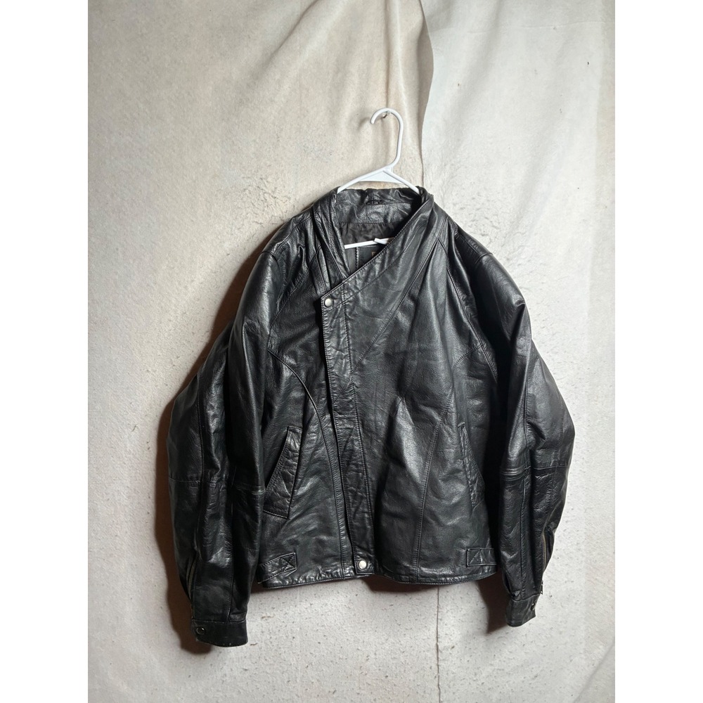 Byrnes & Baker Mens Black Leather Asymmetrical Biker Jacket Style 5292 Size L